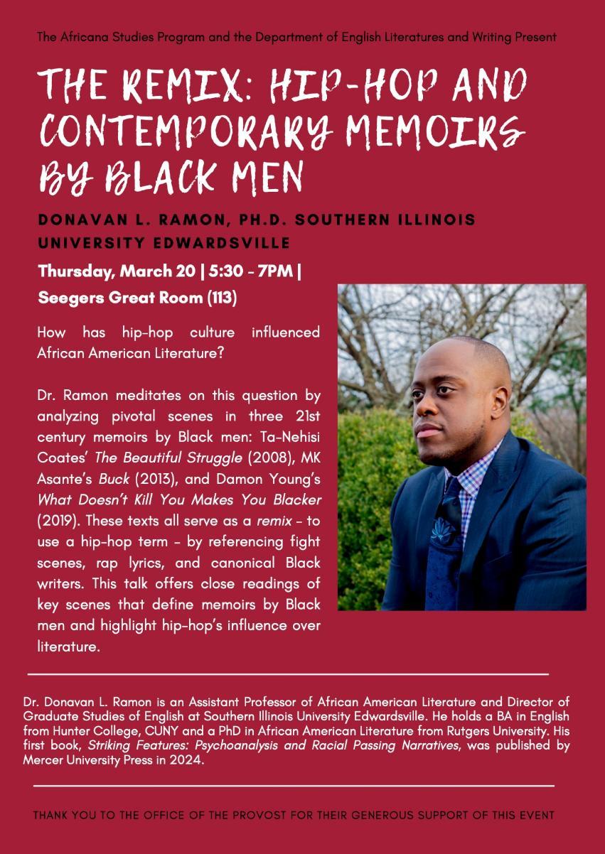 poster advertising talk for Dr. Donavan Ramon in March 2025